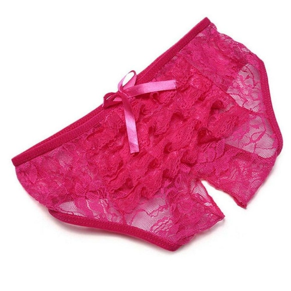 PINK Full Lace Crotchless Plus size Panties. - Picture 1 of 7